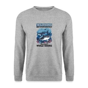 Funny Whale Shark Animal Warning May Spontaneously - Unisex Pullover - Weißgrau meliert - Vorne - Alina (178cm) & Michal (187cm)