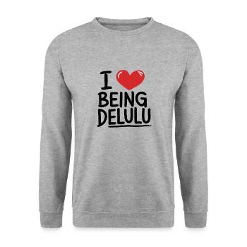 ICH LIEBE ES, DELULU ZU SEIN - Unisex Pullover - Weißgrau meliert - Vorne - Alina (178cm) & Michal (187cm)