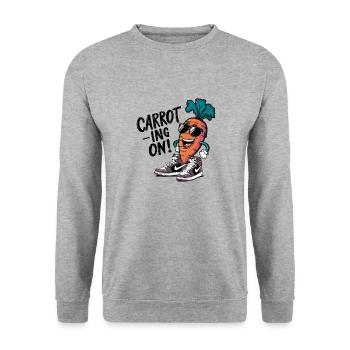 KAROTTE WEITER! - Unisex Pullover - Weißgrau meliert - Vorne - Alina (178cm) & Michal (187cm)