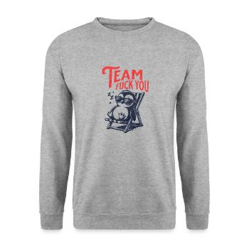 Team Fuck You Pinguin - Unisex Pullover - Weißgrau meliert - Vorne - Alina (178cm) & Michal (187cm)