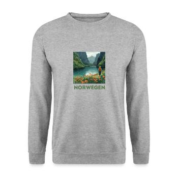 Norwegen Wandern Trekking Berge - Unisex Pullover - Weißgrau meliert - Vorne - Alina (178cm) & Michal (187cm)