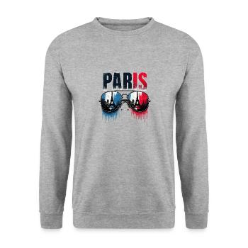 Paris Sunglasses Eiffel Tower Reflection - Unisex Sweatshirt - salt & pepper - Front - Alina (178cm) & Michal (187cm)