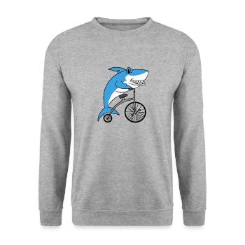 Shark Riding Retro Bicycle With Big Wheel Cyclist - Unisex Sweatshirt - salt & pepper - Front - Alina (178cm) & Michal (187cm)