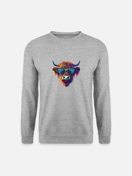 Schottisches Hochlandrind Highland Cattle - Unisex Pullover - Weißgrau meliert