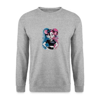Punk Souris avec Cheveux Roses et Bleus Style Rétro - Sweat-shirt Unisexe - gris chiné - Devant - Alina (178cm) & Michal (187cm)
