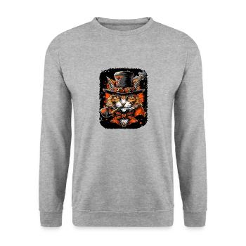 Steampunk Katze - Unisex Pullover - Weißgrau meliert - Vorne - Alina (178cm) & Michal (187cm)