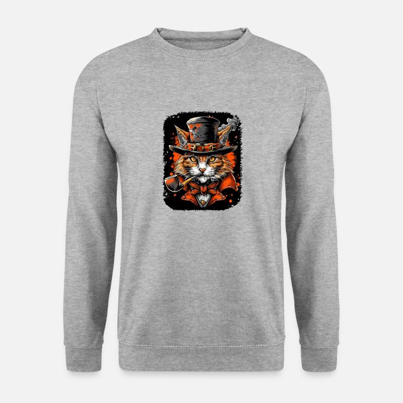 Steampunk Katze - Unisex Pullover - Weißgrau meliert