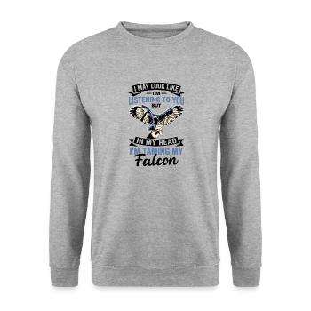 Dicton de Faucon Fauconnier - Sweat-shirt Unisexe - gris chiné - Devant - Alina (178cm) & Michal (187cm)