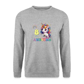 Filles Enfants Licorne C'est mon anniversaire, j'ai 8 ans et - Sweat-shirt Unisexe - gris chiné - Devant - Alina (178cm) & Michal (187cm)