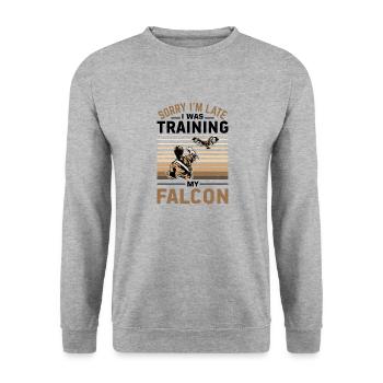 Dicton de Faucon Fauconnier - Sweat-shirt Unisexe - gris chiné - Devant - Alina (178cm) & Michal (187cm)
