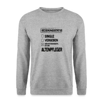 Altenpfleger Beziehungsstatus Altenpfleger - Unisex Pullover - Weißgrau meliert - Vorne - Alina (178cm) & Michal (187cm)