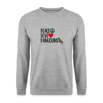 Frieden Liebe Schuppentiere T-Shirt Ameisenbär Tier Humor - Unisex Pullover - Weißgrau meliert - Vorne - Alina (178cm) & Michal (187cm)