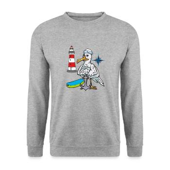 Seagull Seagulls Lighthouse Compass Seafarer Ahoy - Unisex Sweatshirt - salt & pepper - Front - Alina (178cm) & Michal (187cm)