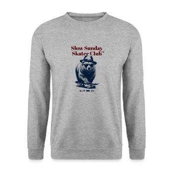Slow Sunday Skater Club Bär - Unisex Pullover - Weißgrau meliert - Vorne - Alina (178cm) & Michal (187cm)