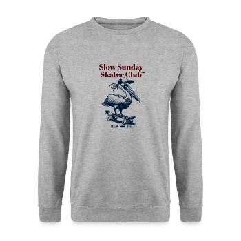 Slow Sunday Skater Club Pelikan - Unisex Pullover - Weißgrau meliert - Vorne - Alina (178cm) & Michal (187cm)