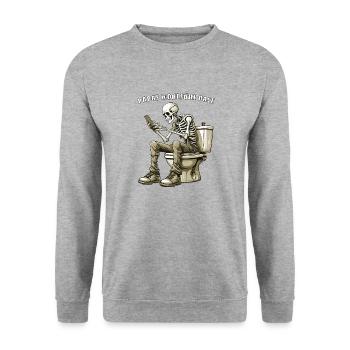 SKELETT TOILETTE PAPAS WOHLFÜHL OASE - Unisex Pullover - Weißgrau meliert - Vorne - Alina (178cm) & Michal (187cm)