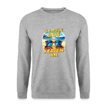 SCHULE AUS FERIEN AN - Unisex Pullover - Weißgrau meliert - Vorne - Alina (178cm) & Michal (187cm)