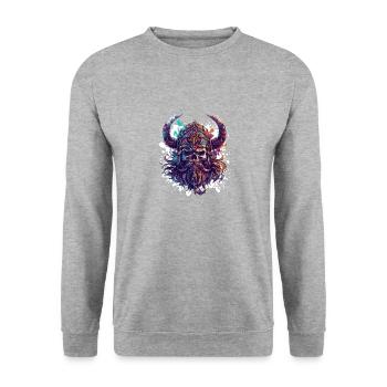 Wikinger Odin Totenkopf - Unisex Pullover - Weißgrau meliert - Vorne - Alina (178cm) & Michal (187cm)