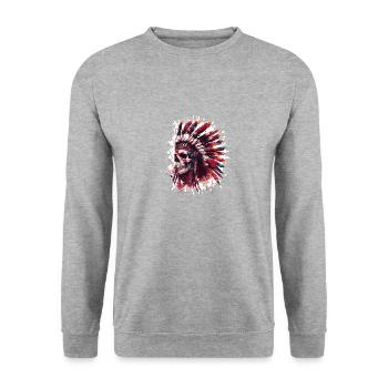 Crâne de chef indien - Sweat-shirt Unisexe - gris chiné - Devant - Alina (178cm) & Michal (187cm)