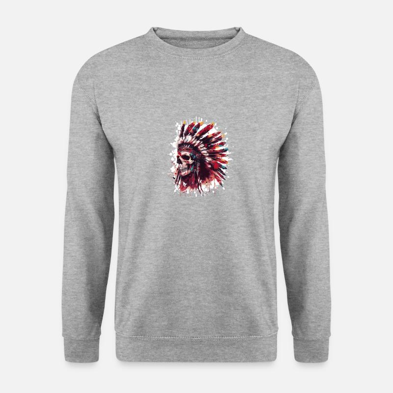 Indianer Häuptling Totenkopf - Unisex Pullover - Weißgrau meliert