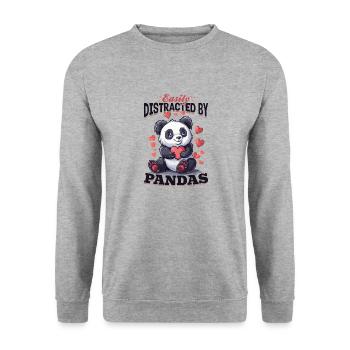 Funny Panda Animal Easily Distracted By Pandas - Unisex Sweatshirt - salt & pepper - Front - Alina (178cm) & Michal (187cm)