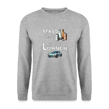 PFAND SAMMELN MUSS SICH LOHNEN - Unisex Pullover - Weißgrau meliert - Vorne - Alina (178cm) & Michal (187cm)