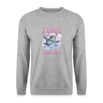 Funny Sea Turtle Animal I Love Turtles - Unisex Pullover - Weißgrau meliert - Vorne - Alina (178cm) & Michal (187cm)