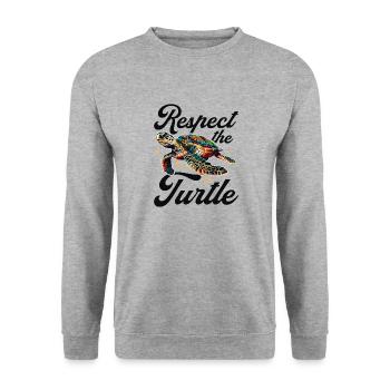 Funny Sea Turtle Animal Respect the Turtle - Unisex Pullover - Weißgrau meliert - Vorne - Alina (178cm) & Michal (187cm)