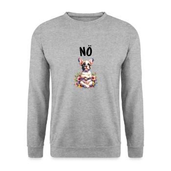 Französische Bulldogge Spruch Nö Hundeliebhaber - Unisex Pullover - Weißgrau meliert - Vorne - Alina (178cm) & Michal (187cm)