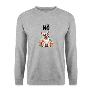 Französische Bulldogge Spruch Nö Hundeliebhaber - Unisex Pullover - Weißgrau meliert - Vorne - Alina (178cm) & Michal (187cm)