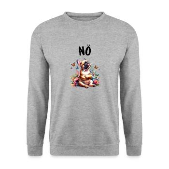 Französische Bulldogge Spruch Nö Hundeliebhaber - Unisex Pullover - Weißgrau meliert - Vorne - Alina (178cm) & Michal (187cm)