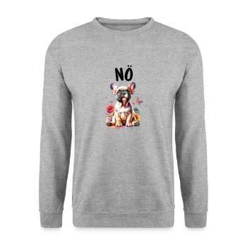 Französische Bulldogge Spruch Nö Hundeliebhaber - Unisex Pullover - Weißgrau meliert - Vorne - Alina (178cm) & Michal (187cm)