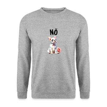 Französische Bulldogge Spruch Nö Hundeliebhaber - Unisex Pullover - Weißgrau meliert - Vorne - Alina (178cm) & Michal (187cm)