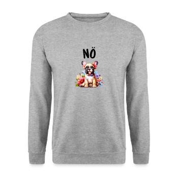 Französische Bulldogge Spruch Nö Hundeliebhaber - Unisex Pullover - Weißgrau meliert - Vorne - Alina (178cm) & Michal (187cm)