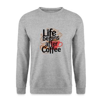DAS LEBEN BEGINNT NACH DEM KAFFEE - Unisex Pullover - Weißgrau meliert - Vorne - Alina (178cm) & Michal (187cm)