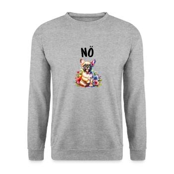 Französische Bulldogge Spruch Nö Hundeliebhaber - Unisex Pullover - Weißgrau meliert - Vorne - Alina (178cm) & Michal (187cm)