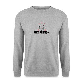 Katze Person T-Shirt - Feline Haustier Liebe Süßes Kätzchen - Unisex Pullover - Weißgrau meliert - Vorne - Alina (178cm) & Michal (187cm)
