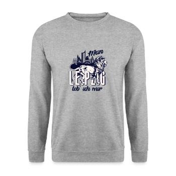 I praise my Leipzig Hell - Unisex Sweatshirt - salt & pepper - Front - Alina (178cm) & Michal (187cm)
