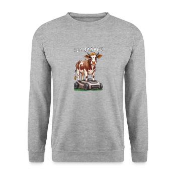 COW ON ROBOTIC LAWNMOWER I MAÄÄHE - Unisex Sweatshirt - salt & pepper - Front - Alina (178cm) & Michal (187cm)
