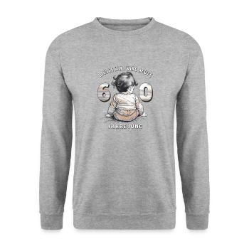 KIND 60. GEBURTSTAG - Unisex Pullover - Weißgrau meliert - Vorne - Alina (178cm) & Michal (187cm)