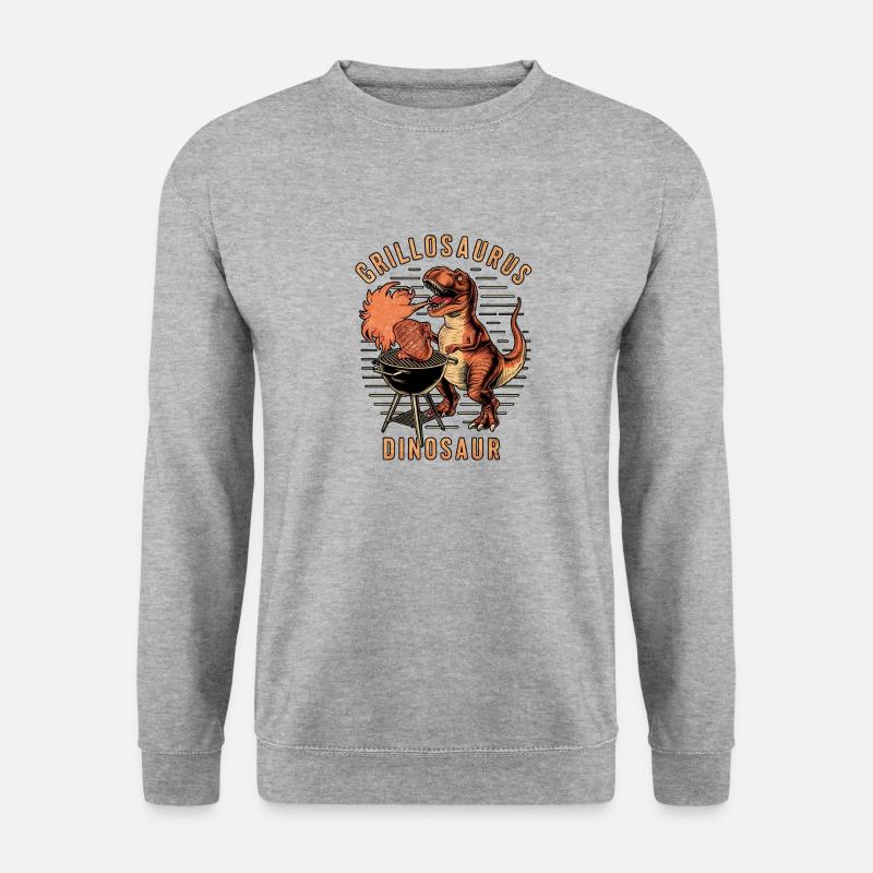 Grillosaurus - Dinosaurier & BBQ - Unisex Pullover - Weißgrau meliert