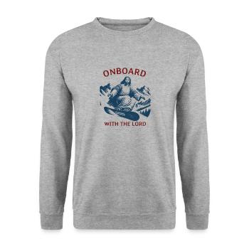 Onboard with the Lord - Snowboarding Jesus - Unisex Pullover - Weißgrau meliert - Vorne - Alina (178cm) & Michal (187cm)