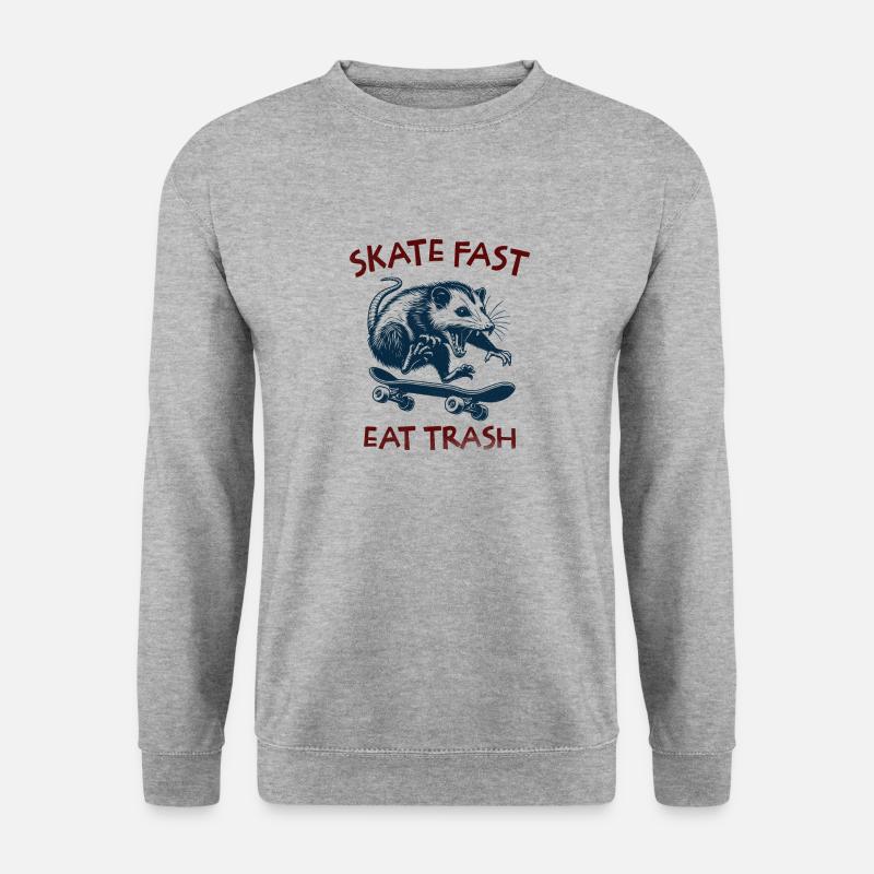 Skate Fast Eat Trash Opossum - Unisex Pullover - Weißgrau meliert