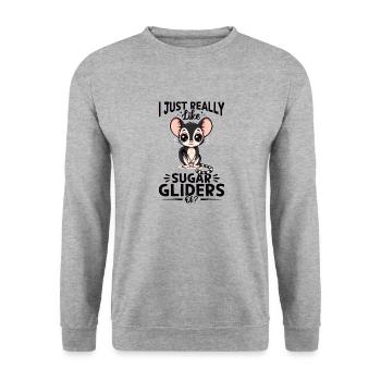 Funny Sugar Glider Animal I Just Really Like - Unisex Pullover - Weißgrau meliert - Vorne - Alina (178cm) & Michal (187cm)