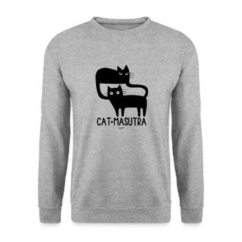 Katze Masutra! - Unisex Pullover - Weißgrau meliert - Vorne - Alina (178cm) & Michal (187cm)