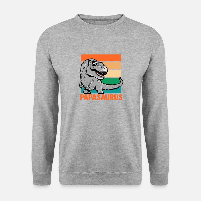 Papa Vater Dino Dinosaurier Papasaurus - Unisex Pullover - Weißgrau meliert