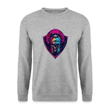 Spartaner Totenkopf Gladiator - Unisex Pullover - Weißgrau meliert - Vorne - Alina (178cm) & Michal (187cm)