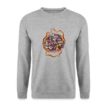 Deutschland, Germany, Patriotismus, Deutsch - 4 - Unisex Pullover - Weißgrau meliert - Vorne - Alina (178cm) & Michal (187cm)