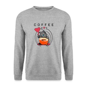 Coffee cat - Unisex Pullover - Weißgrau meliert - Vorne - Alina (178cm) & Michal (187cm)