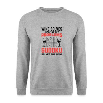 Witziger Sudoku Spruch - Unisex Pullover - Weißgrau meliert - Vorne - Alina (178cm) & Michal (187cm)